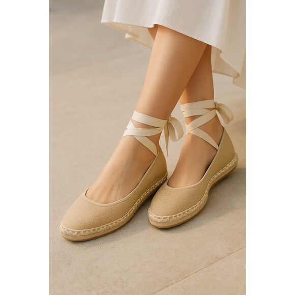 Rothy’s Espadrille Gold Stripe Ballet Wrap Tie Flats Ivory Women’s 10 NWOT Rare - Picture 13 of 13